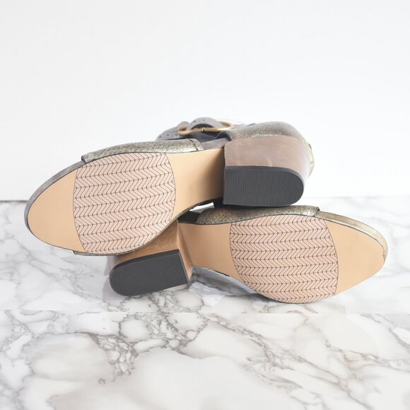 NWOT Naked Feet Soft Gold Metallic Lyra Leather Peep-toe Heel Bootie Size 9.5 - Picture 7 of 8